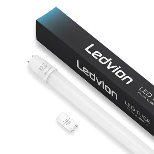 Ledvion 2er-pack LED Röhre 60CM, 7W LED Neon Leuchtstoffröhre, 6500K, 1120 Lumen, High Efficiency Röhrenlampe, Kaltweiße Deckenleuchte, Homogenes Licht von Ledvion