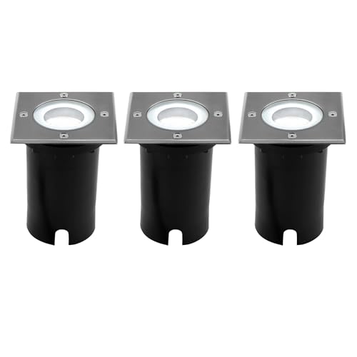 Ledvion 3er Pack Bodeneinbauleuchte, Quadratische LED Einbaustrahler, Edelstahl, IP67, 5 Watt, 6500 Kelvin, 1m Kabel, GU10, LED Einbaustrahler Aussen, Terassenbeleuchtung, Bodeneinbaustrahler von Ledvion