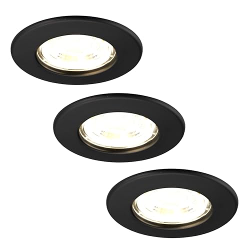 Ledvion 3er Pack Dimmbarer LED Einbaustrahler Schwarz, IP65, 5W, RVS, ø84mm, 5 Jahre Garantie, 5 Jahre Garantie Badezimmer Einbaustrahler, Deckenstrahler Einbaustrahler, Einbaustrahler von Ledvion