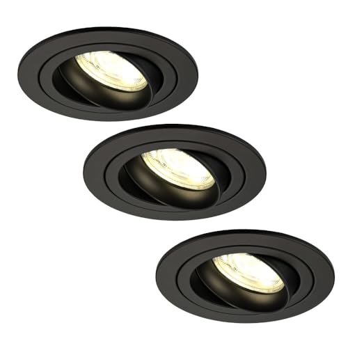 Ledvion 3er Pack LED Einbaustrahler Schwarz, Tokyo, 5W, 2700K, ø92mm, Dimmbar, Bad Einbauleuchten, Deckenspots Deckenstrahler, Einbauspots, Einbaustrahler Rahmen von Ledvion