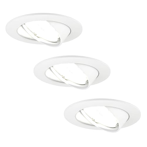 Ledvion 3er Pack LED Einbaustrahler Weiß, Amsterdam, 5W, 6500K, ø82mm, Dimmbar, Bad Einbauleuchten, Deckenspots Deckenstrahler, Einbauspots, Einbaustrahler Rahmen von Ledvion