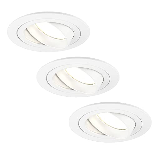 Ledvion 3er Pack LED Einbaustrahler Weiß, Tokyo, 5W, 2700K, ø92mm, Dimmbar, Bad Einbauleuchten, Deckenspots Deckenstrahler, Einbauspots, Einbaustrahler Rahmen von Ledvion