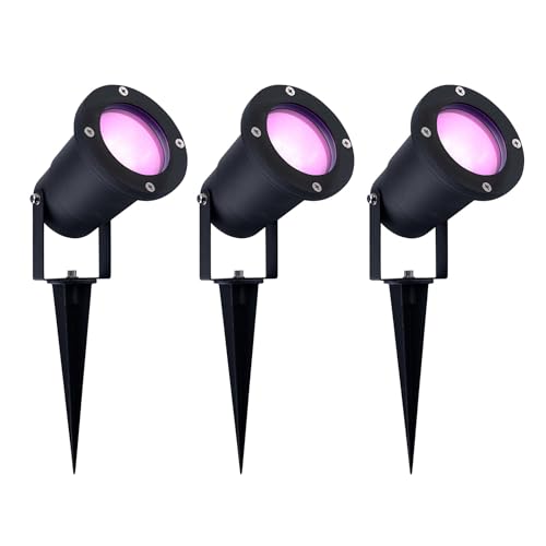 Ledvion - 3X SMART Wifi LED Strahler, Aluminium, IP65, 5W, RGBWW, 1 Meter Kabel, LED Strahler, Außen Garten Spot von Ledvion