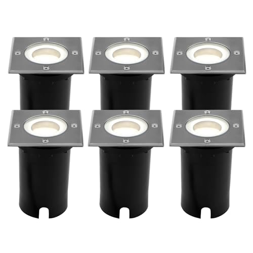 Ledvion 6er Pack Bodeneinbauleuchte, Quadratische LED Einbaustrahler, Edelstahl, IP67, 5 Watt, 4000 Kelvin, 1m Kabel, GU10, LED Einbaustrahler Aussen, Terassenbeleuchtung, Bodeneinbaustrahler von Ledvion