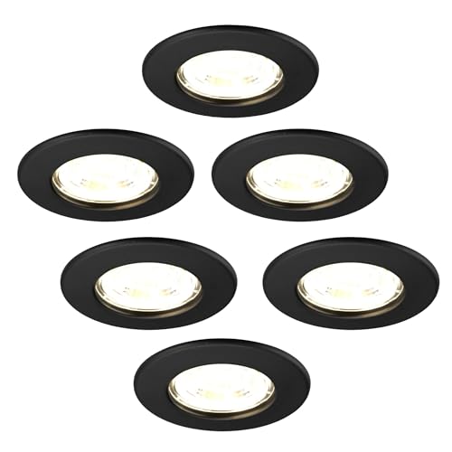 Ledvion 6er Pack Dimmbarer LED Einbaustrahler Schwarz, IP65, 5W, RVS, ø84mm, 5 Jahre Garantie, 5 Jahre Garantie Badezimmer Einbaustrahler, Deckenstrahler Einbaustrahler, Einbaustrahler von Ledvion