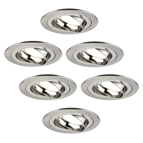 Ledvion 6er Pack LED Einbaustrahler Edelstahl, Tokyo, 5W, 4000K, 92 MM, Dimmbar, Bad Einbauleuchten, Deckenspots Deckenstrahler, Einbauspots, Einbaustrahler Rahmen von Ledvion