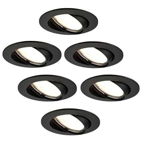 Ledvion 6er Pack LED Einbaustrahler Schwarz, Amsterdam, 5W, 2700K, ø82 mm, Dimmbar, Bad Einbauleuchten, Deckenspots Deckenstrahler, Einbauspots, Einbaustrahler Rahmen von Ledvion