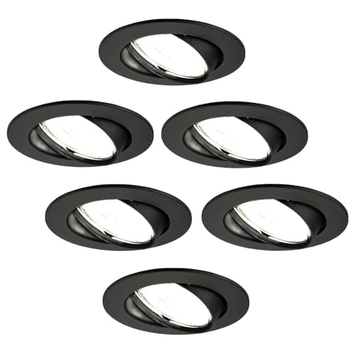 Ledvion 6er Pack LED Einbaustrahler Schwarz, Amsterdam, 5W, 4000K, ø82mm, Dimmbar, Bad Einbauleuchten, Deckenspots Deckenstrahler, Einbauspots, Einbaustrahler Rahmen von Ledvion