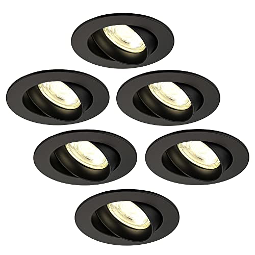 Ledvion 6er Pack LED Einbaustrahler Schwarz, Rio, 5W, 2700K, ø85 mm, Dimmbar, Bad Einbauleuchten, Deckenspots Deckenstrahler, Einbauspots, Einbaustrahler Rahmen von Ledvion