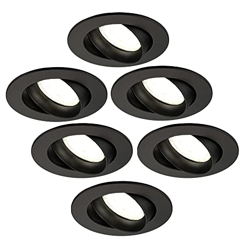 Ledvion 6er Pack LED Einbaustrahler Schwarz, Rio, 5W, 4000K, ø85mm, Dimmbar, Bad Einbauleuchten, Deckenspots Deckenstrahler, Einbauspots, Einbaustrahler Rahmen von Ledvion