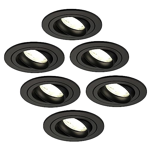 Ledvion 6er Pack LED Einbaustrahler Schwarz, Tokyo, 5W, 4000K, ø92mm, Dimmbar, Bad Einbauleuchten, Deckenspots Deckenstrahler, Einbauspots, Einbaustrahler Rahmen von Ledvion