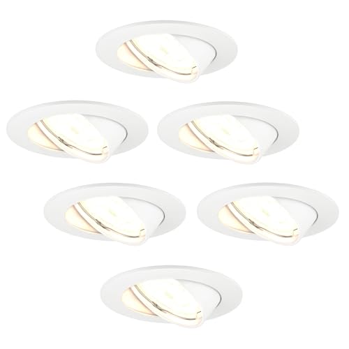 Ledvion 6er Pack LED Einbaustrahler Weiß, Amsterdam, 5W, 2700K, ø82 mm, Dimmbar, Bad Einbauleuchten, Deckenspots Deckenstrahler, Einbauspots, Einbaustrahler Rahmen von Ledvion