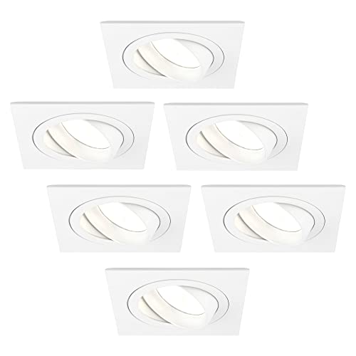 Ledvion 6er Pack LED Einbaustrahler Weiß, Sevilla, 5W, 2700K, 92 MM, Dimmbar, Quadrat, Bad Einbauleuchten, Deckenspots Deckenstrahler, Einbauspots, Einbaustrahler Rahmen von Ledvion