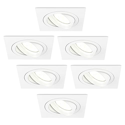 Ledvion 6er Pack LED Einbaustrahler Weiß, Sevilla, 5W, 4000K, 92 MM, Dimmbar, Quadrat, Bad Einbauleuchten, Deckenspots Deckenstrahler, Einbauspots, Einbaustrahler Rahmen von Ledvion