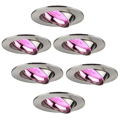 Ledvion 6er Pack Smart LED Einbaustrahler Edelstahl, Rio, Smart WiFi, Dimmbar, RGBWW, Bad Einbauleuchten, Deckenspots Deckenstrahler, Einbauspots, Einbaustrahler Rahmen von Ledvion