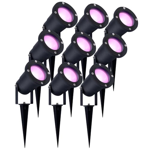 Ledvion - 9X SMART Wifi LED Strahler, Aluminium, IP65, 5W, RGBWW, 1 Meter Kabel, LED Strahler, Außen Garten Spot von Ledvion