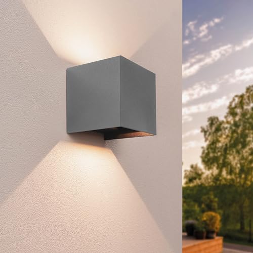 Ledvion Dimmbar Wandleuchte Außen, LED Wandleuchte Außen Grau Kubus, G9 Wand Leuchte Mit Sensor Für Zwei G9 Fassung, Außenwandleuchte, Wandlampe, Außenlampe, IP44 von Ledvion