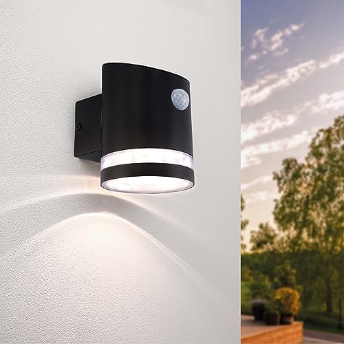 Ledvion Elara mit Sensor, Solar Wandleuchte mit Bewegungssensor, Schwarz, Innen & Außen, Wandlapme, Außenlampe, 3000K, 150 Lumen von Ledvion