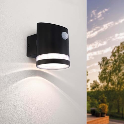 Ledvion - Solar LED Wandleuchte, mit Bewegungssensor, 3000K, IP44, Schwarz, Elara, Außenleuchte, Stimmungslicht, Gartenbeleuchtung von Ledvion