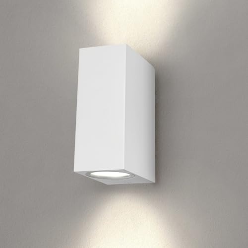 Ledvion Helene, LED Wandleuchte Außen Weiß Kubus, Mit Beidseitig Für Zwei GU10 Up&Down, Außenwandleuchte, Wandlampe, Außenlampe, IP54 von Ledvion