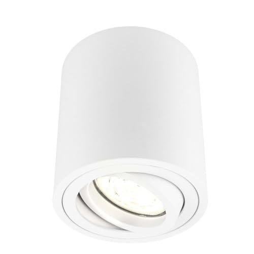 Ledvion LED Aufbaustrahle, Rund, Weiß, 5W, 2700K, Kippbar, IP20, Dimmbar, Aufbauleuchte, Aufbaustrahler Deckenleuchte, Schwenkbar Strahler Deckenlampe Unterbauleuchte, Aufputz Alu-gebüstet von Ledvion