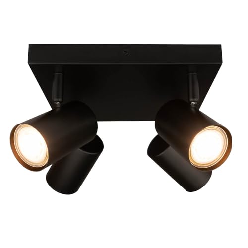 Ledvion LED-Deckenstrahler Schwarz 4-flammig, Quadratisch, Neigbar, Dimmbar, GU10-Fassung, Anbaumontage, Schwarze Lampe, Runde Lampe, Beleuchtung, IP20, GU10-Fassung, ohne GU10-Lampe von Ledvion