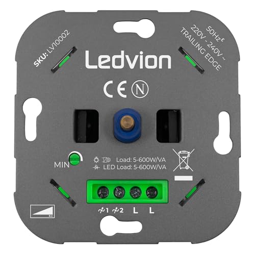 Ledvion, LED Dimmer, 5, 600 Watt, Universal, LED, Lamp, LED, Einbaudimmer, Dimmschalter, Dimmer, Abdeckrahmen, Dimmer Abdeckplatte, Dimmer Für LED Lampen, Phasenabschnittsdimmer Für LED von Ledvion