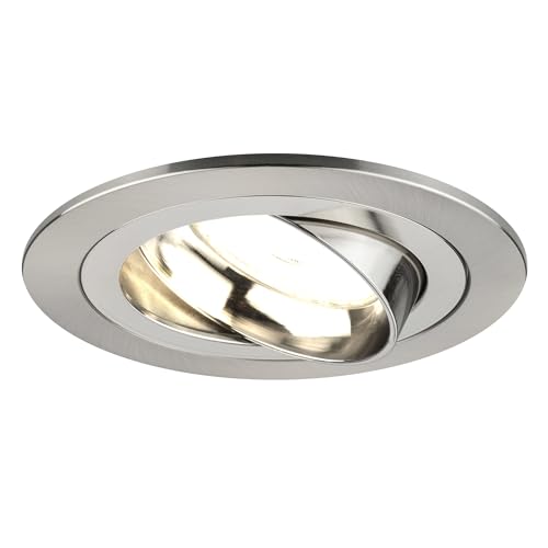 Ledvion LED Einbaustrahler Edelstahl, Tokyo, 5W, 2700K, 92 MM, Dimmbar, Bad Einbauleuchten, Deckenspots Deckenstrahler, Einbauspots, Einbaustrahler Rahmen von Ledvion