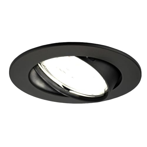 Ledvion LED Einbaustrahler Schwarz, Amsterdam, 5W, 4000K, ø82mm, Dimmbar, Bad Einbauleuchten, Deckenspots Deckenstrahler, Einbauspots, Einbaustrahler Rahmen von Ledvion