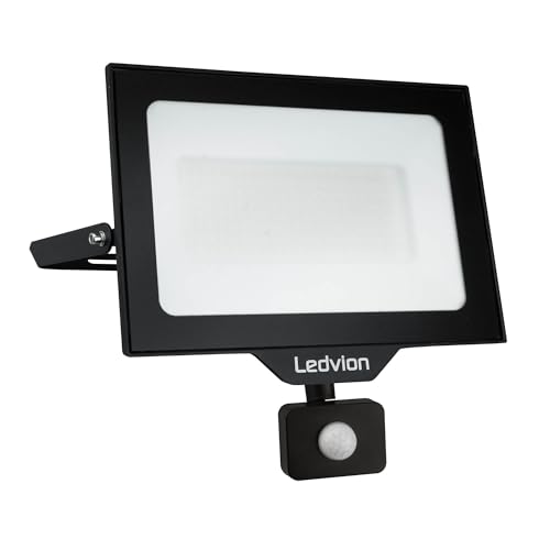 Ledvion LED Strahler mit Bewegunssensor, 100 Watt Osram LED Fluter, 4000K Scheinwerfer, 12.000 Lumen, IP44 Außenstrahler mit Bewegungsmelder und Schnellanschluss von Ledvion