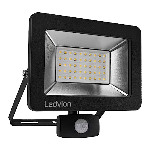 Ledvion LED Strahler mit Bewegunssensor, 50 Watt Osram LED Fluter, 4000K Scheinwerfer, 6000 Lumen, IP44 Außenstrahler mit Bewegungsmelder und Schnellanschluss von Ledvion