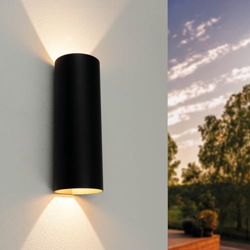 Ledvion LED Wandleuchte Außen Rund, Schwarz, 9W, 800 Lumen, 3000K, IP54, Doppelseitige LED Up&Down, LED-Lampe, Außenleuchte, Außenbeleuchtung, Gartenbeleuchtung, Solarlampe, Stimmungslicht von Ledvion