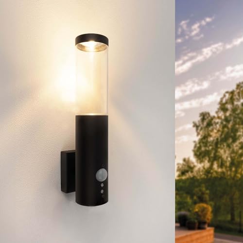 Ledvion - LED-Wandleuchte mit Sensor, GU10-Fassung, IP44 Spritzwassergeschützt, Schwarz, Außenleuchte, LED-Wandleuchte Außen von Ledvion