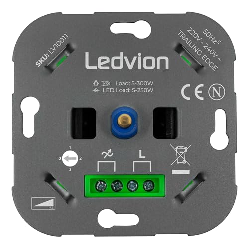 Ledvion LED Dimmer, 5-250 Watt, Universal, Lampe LED, Einbaudimmer, Dimmschalter, Dimmer LED Lampen, Phasenabschnittsdimmer LED, Inkl. Adapter von Ledvion