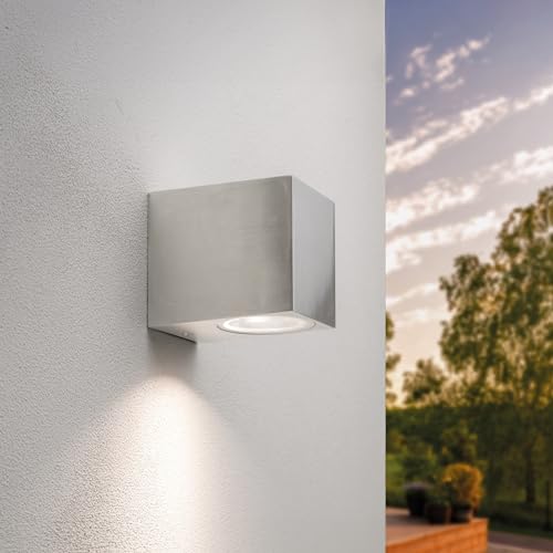 Ledvion San Diego RVS, LED Wandleuchte Außen Silber Kubus, GU10 Down, Außenwandleuchte, Wandlampe, Außenlampe, IP54 von Ledvion