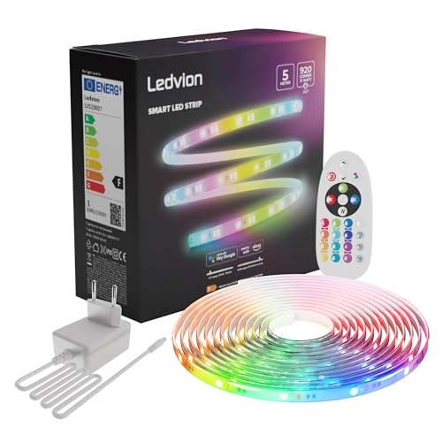 Ledvion Dimmbarer LED-Streifen 5M, 3000K-6500K, 24V, 12W, Plug & Play, Inkl. Fernbedienung, Einstellbare Farbtemperatur, 60 LEDs/m, 20cm, 2 Jahre Garantie, Ohne 2 AAA-Batterien von Ledvion