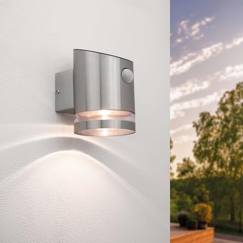 Ledvion Solar Elara, LED Wandleuchte Außen Grau Rund, RVS Wand Leuchte Mit Sensor Für Ein RVS 3000K Down, Außenwandleuchte, Wandlampe, Außenlampe, IP44 von Ledvion