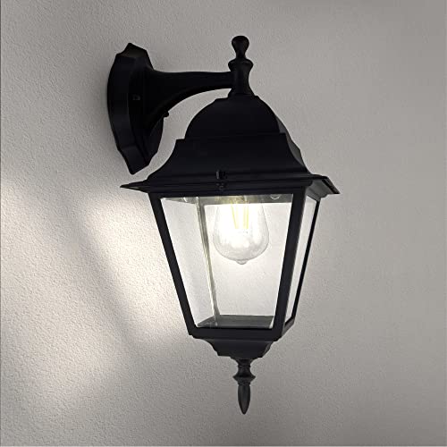 Ledvion Vela M, Klassische Wandleuchte außen, Schwarz, E27 Fassung, Wandlampe, Außenlampe, IP44 von Ledvion