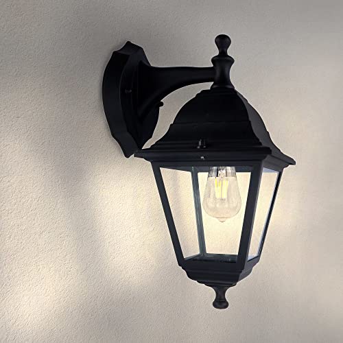 Ledvion Vela S, Klassische Wandleuchte außen, Schwarz, E27 Fassung, Wandlampe, Außenlampe, IP44 von Ledvion