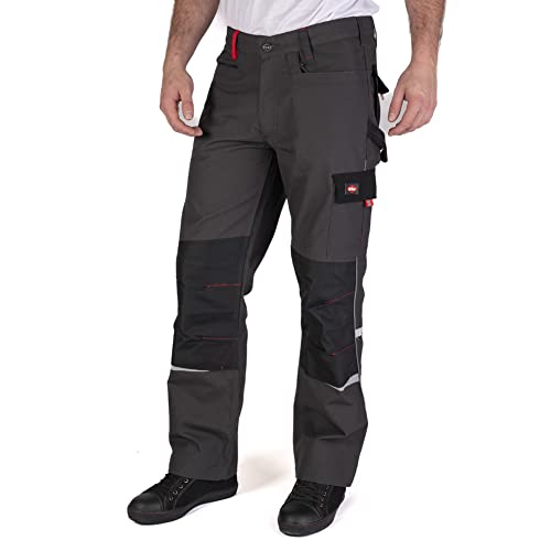 Lee Cooper Herren Kontrast Dreifach Genähte Multi Tool Pocket Moderne Fracht Kneepad Arbeitssicherheit Cargo Arbeitshose mit mehreren Taschen , Grau, 30W / 31L EU von Lee Cooper