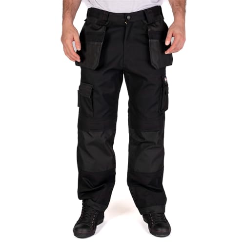 Lee Cooper Herren Premium Multi & Holster Pocket Kneepad Arbeitssicherheitshose Cargohose, Schwarz, 32" Taille Normales Bein von Lee Cooper