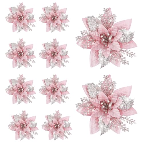 LeeQinersw 10 Stück Weihnachtsstern Künstliche Blume Weihnachtsdeko Glitter Blüten Ornamente Party Hochzeit Grab Florale Anordnung Aus PP Und Vlies für Geschenkv, Rosa LeeQinersw 10 Stück Weihnachtsstern Künstliche Blume Weihnachtsdeko Glitter Blüten Ornamente Party Hochzeit Grab Florale Anordnung Aus PP Und Vlies für Geschenkv, Rosa von LeeQinersw