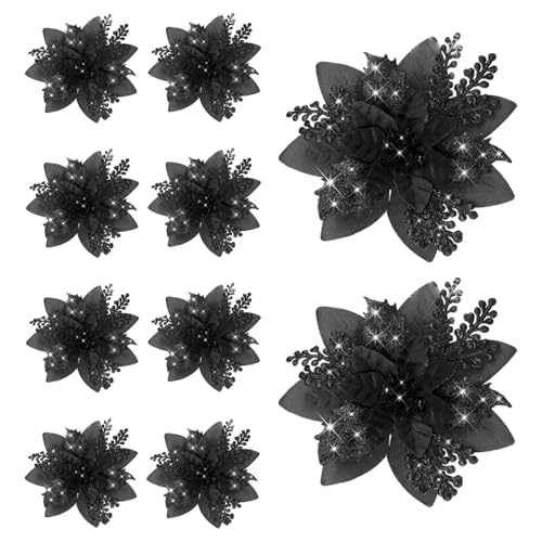 LeeQinersw 10 Stück Weihnachtsstern Künstliche Blume Weihnachtsdeko Glitter Blüten Ornamente Party Hochzeit Grab Florale Anordnung Aus PP Und Vlies für Geschenkv, Schwarz LeeQinersw 10 Stück Weihnachtsstern Künstliche Blume Weihnachtsdeko Glitter Blüten Ornamente Party Hochzeit Grab Florale Anordnung Aus PP Und Vlies für Geschenkv, Schwarz von LeeQinersw