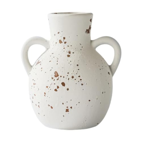 LeeQinersw Blumentopf Keramikvase Wabi Vase Bauernhaus Blumenvase Rustikale Deko Keramikvase für Innenraum Pflanzendeko für Wohnzimmer Schlafzimmer Küche, Weiß Braun von LeeQinersw