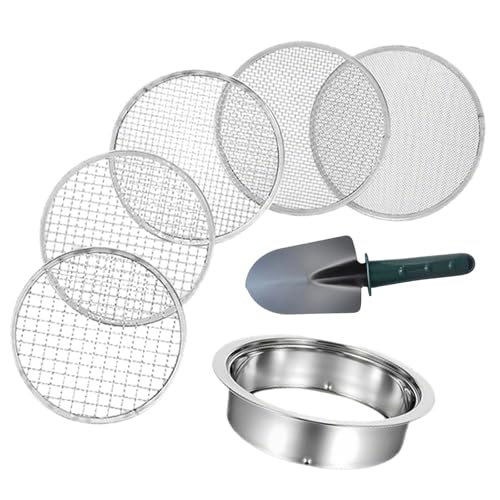 LeeQinersw Bodensieb Als Praktische Gartensieb Und Erdsieb Garnitur Stabiles Rüttelsieb Und Kompostsieb Aus Edelstahl mit Einsätzen Und Schaufel für Leidenschaf, Grüne Schaufel mit 5 Maschen von LeeQinersw