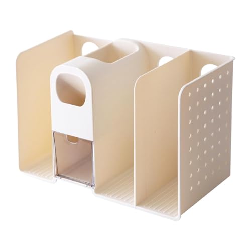 LeeQinersw Desktop Organizer Multifunktionale Schreibtischbox mit Magazinhalter Stiftehalter Buchstütze Und Fächern Aus Stabilem PP für Büro Studentenzimmer, Beige von LeeQinersw