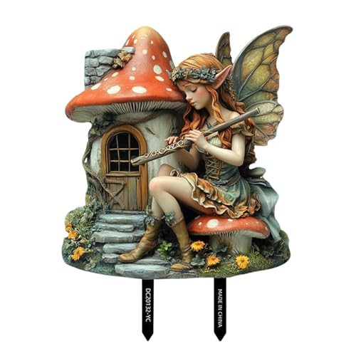 LeeQinersw Fee Gartenstecker Als Gartenschild Und Elfen Dekoration EIN Hofornament Und Außendeko Als 2D Flachbild Aus PVC für Gärten Und auf Terrassen, Mehrfarbig, 21.3 X 23.4 cm von LeeQinersw