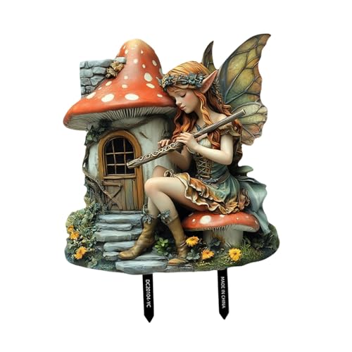 LeeQinersw Fee Gartenstecker Als Gartenschild Und Elfen Dekoration EIN Hofornament Und Außendeko Als 2D Flachbild Aus PVC für Gärten Und auf Terrassen, Mehrfarbig, 24 X 26.7 cm von LeeQinersw