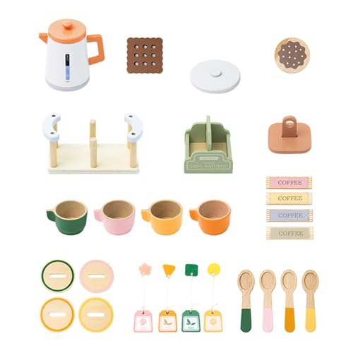 LeeQinersw Holz Tee Set für Kleine Mädchen Kombination Spielzeug Pretend Spielen Löffel Rolle Spielen von LeeQinersw