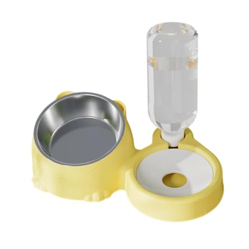 LeeQinersw Katzennapf Doppel Futternapf Wasserspender Futterspender mit Abnehmbarer Edelstahlschale Transparentem Wasserbehälter Und Ergonomischem Standfuß für H, Gelb LeeQinersw Katzennapf Doppel Futternapf Wasserspender Futterspender mit Abnehmbarer Edelstahlschale Transparentem Wasserbehälter Und Ergonomischem Standfuß für H, Gelb von LeeQinersw